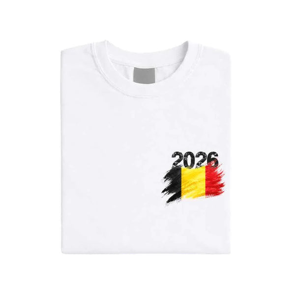 May include a person wearing a White Belgium 2026 World Cup "Countries" T-Shirt – Soccer Fan Graphic Tee featuring bold soccer countries graphic and relaxed fit.