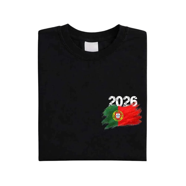 May include a person wearing a Black Portugal 2026 World Cup "Countries" T-Shirt – Soccer Fan Graphic Tee featuring bold soccer countries graphic and relaxed fit.