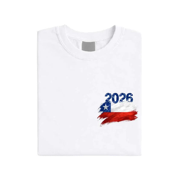 May include a person wearing a White Chile 2026 World Cup "Countries" T-Shirt – Soccer Fan Graphic Tee featuring bold soccer countries graphic and relaxed fit.