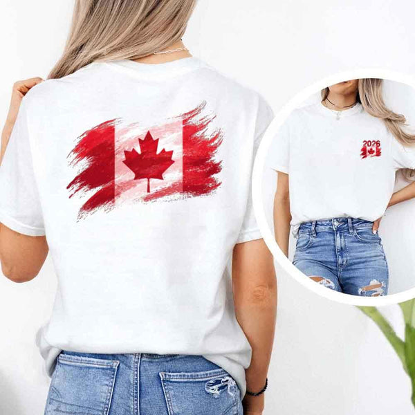 May include a person wearing a White Canada 2026 World Cup "Countries" T-Shirt – Soccer Fan Graphic Tee featuring bold soccer countries graphic and relaxed fit.