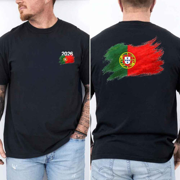 May include a person wearing a Black Portugal 2026 World Cup "Countries" T-Shirt – Soccer Fan Graphic Tee featuring bold soccer countries graphic and relaxed fit.