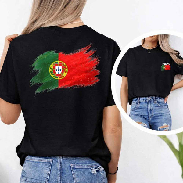 May include a person wearing a Black Portugal 2026 World Cup "Countries" T-Shirt – Soccer Fan Graphic Tee featuring bold soccer countries graphic and relaxed fit.