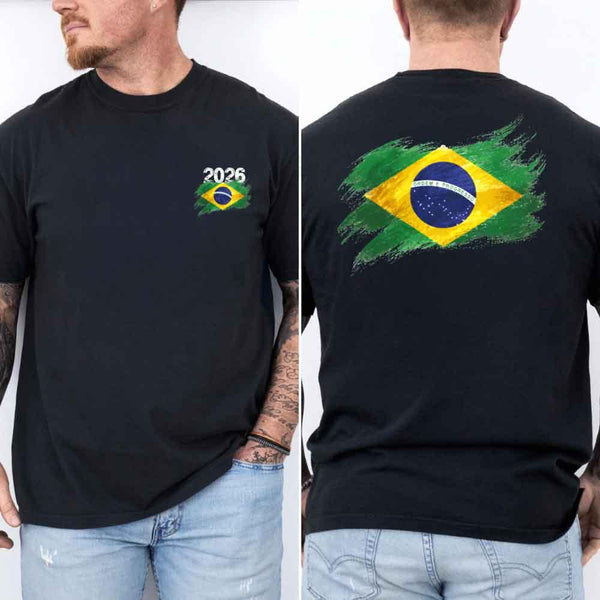 May include a person wearing a Black Brazil 2026 World Cup "Countries" T-Shirt – Soccer Fan Graphic Tee featuring bold soccer countries graphic and relaxed fit.