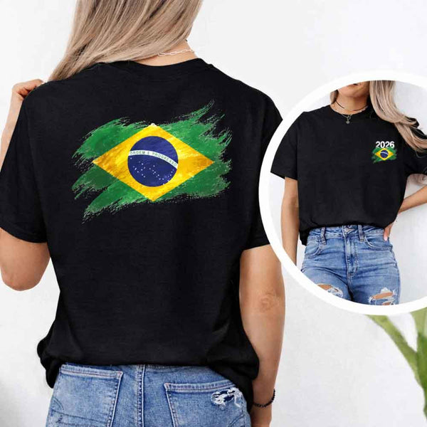 May include a person wearing a Black Brazil 2026 World Cup "Countries" T-Shirt – Soccer Fan Graphic Tee featuring bold soccer countries graphic and relaxed fit.
