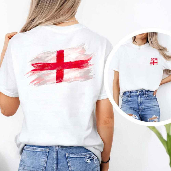 May include a person wearing a White England 2026 World Cup "Countries" T-Shirt – Soccer Fan Graphic Tee featuring bold soccer countries graphic and relaxed fit.