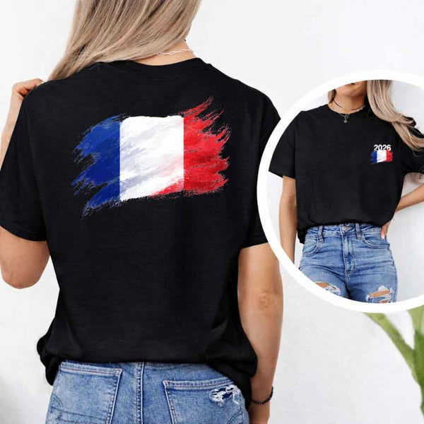 May include a person wearing a Black France 2026 World Cup "Countries" T-Shirt – Soccer Fan Graphic Tee featuring bold soccer countries graphic and relaxed fit.