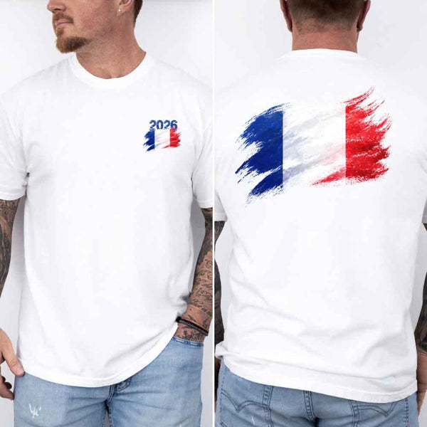 May include a person wearing a White France 2026 World Cup "Countries" T-Shirt – Soccer Fan Graphic Tee featuring bold soccer countries graphic and relaxed fit.