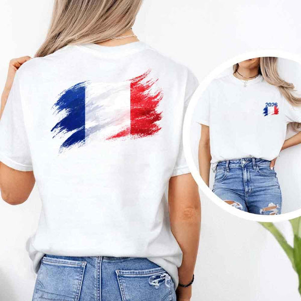 May include a person wearing a White France 2026 World Cup "Countries" T-Shirt – Soccer Fan Graphic Tee featuring bold soccer countries graphic and relaxed fit.