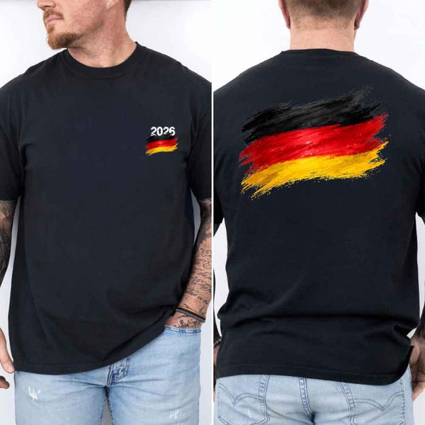 May include a person wearing a Black Germany 2026 World Cup "Countries" T-Shirt – Soccer Fan Graphic Tee featuring bold soccer countries graphic and relaxed fit.