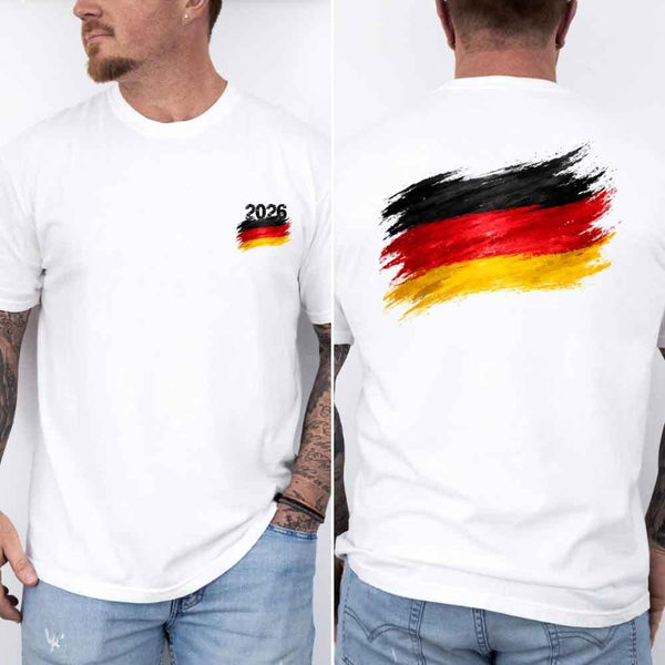 May include a person wearing a White Germany 2026 World Cup "Countries" T-Shirt – Soccer Fan Graphic Tee featuring bold soccer countries graphic and relaxed fit.