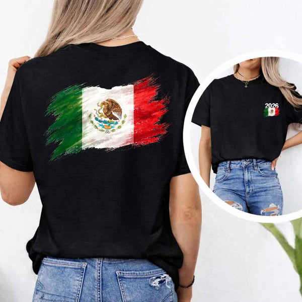 May include a person wearing a Black Mexico 2026 World Cup "Countries" T-Shirt – Soccer Fan Graphic Tee featuring bold soccer countries graphic and relaxed fit.