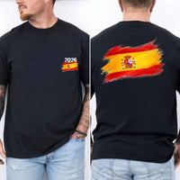 May include a person wearing a black Spain 2026 World Cup "Countries" T-Shirt – Soccer Fan Graphic Tee featuring bold soccer countries graphic and relaxed fit.