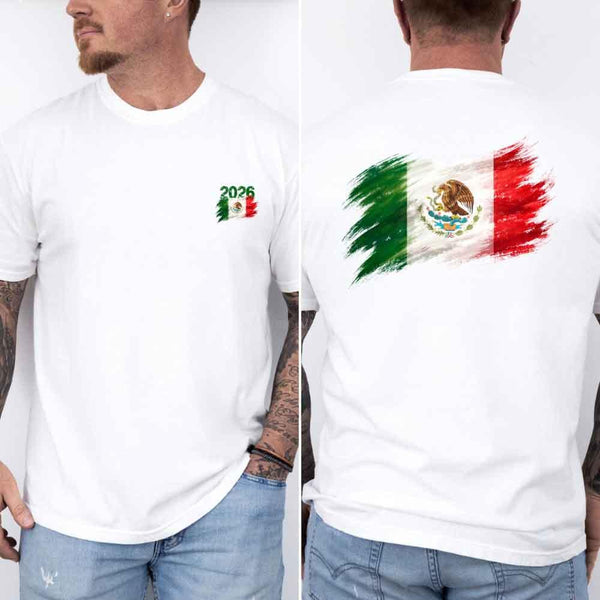 May include a person wearing a White Mexico 2026 World Cup "Countries" T-Shirt – Soccer Fan Graphic Tee featuring bold soccer countries graphic and relaxed fit.
