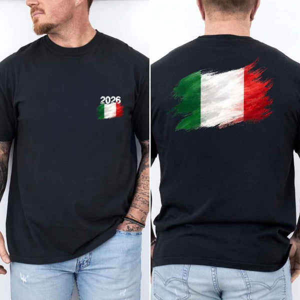 May include a person wearing a Black Italy  2026 World Cup "Countries" T-Shirt – Soccer Fan Graphic Tee featuring bold soccer countries graphic and relaxed fit.