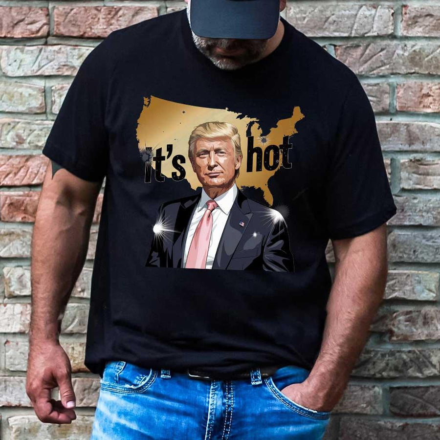 Trump “It’s Hot” Tee – Viral Political Shirt – Bold USA Map Graphic – Trending Conservative Merch