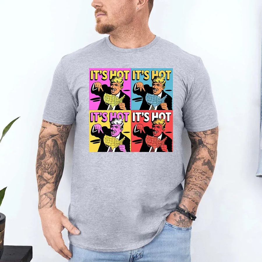 Trump Pop Art Graphic Tee – Comic Style ‘It’s Hot’ Graphic for Patriotic Fans