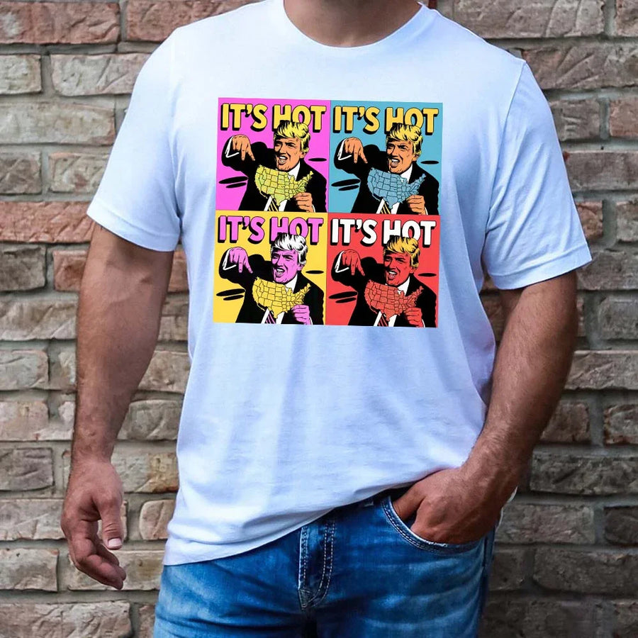 Trump Pop Art Graphic Tee – Comic Style ‘It’s Hot’ Graphic for Patriotic Fans