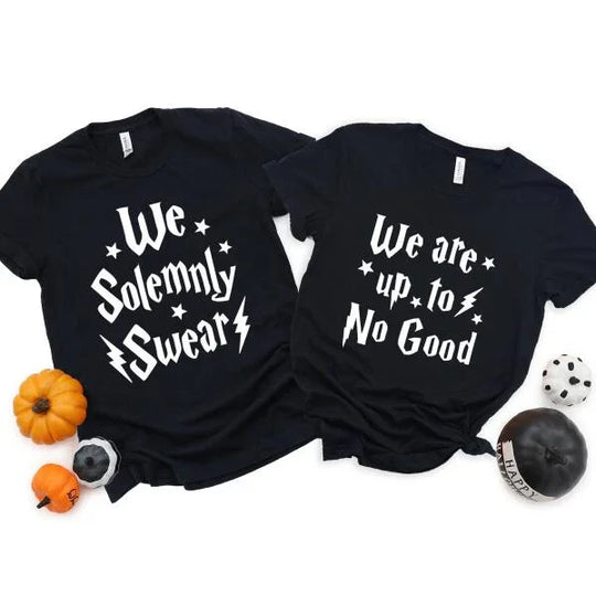 Juro solemnemente que no estamos tramando nada bueno. Camiseta para parejas/mejores amigos.