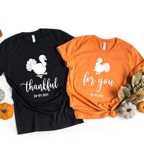 Camisetas familiares personalizadas "Gracias por ti" para el Día de Acción de Gracias