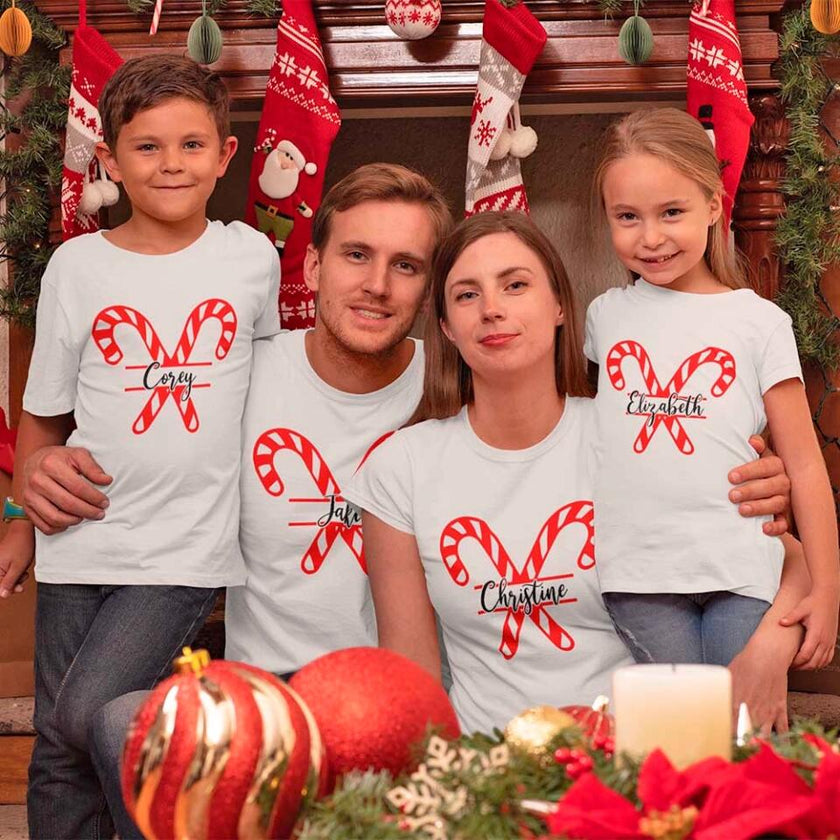 Christmas Candy Cane Family Personalized Tee