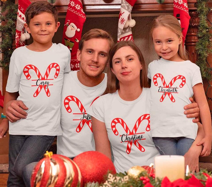 Christmas Candy Cane Family Personalized Tee