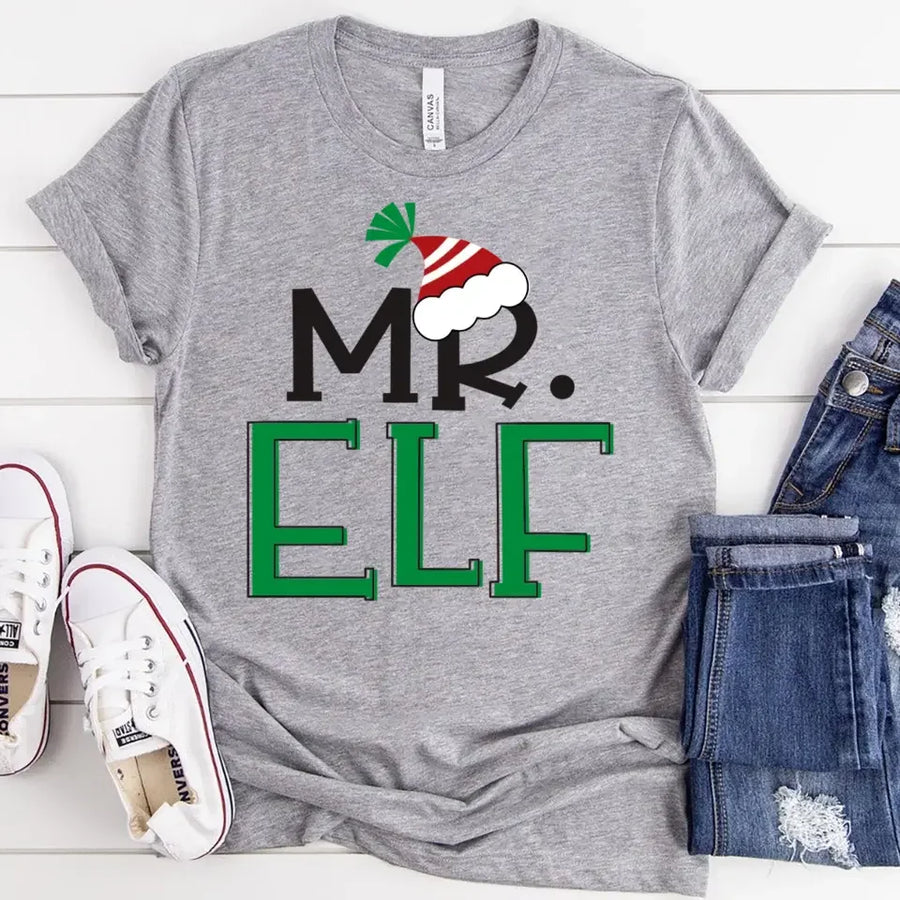 Mr And Mrs Elf Raised By Elves Family Tee