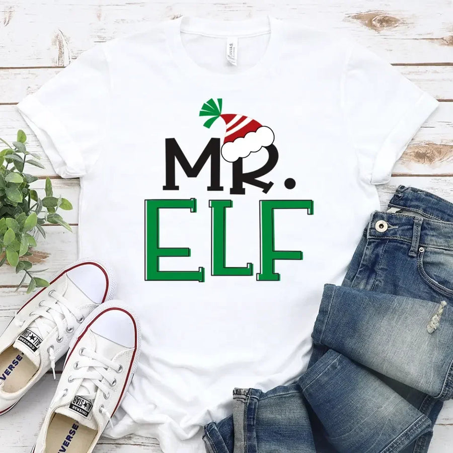 Mr And Mrs Elf Raised By Elves Family Tee