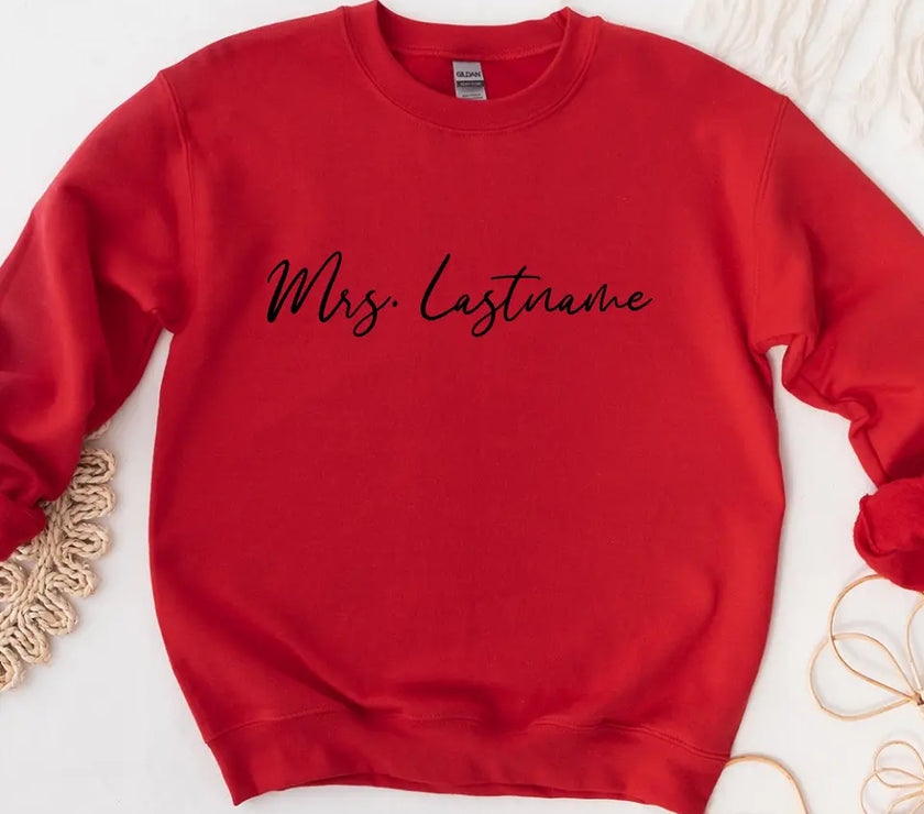 Mrs. Personalized Last Name Crewneck Top