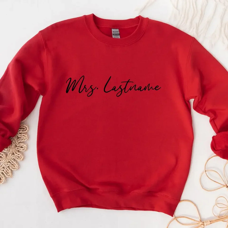 Mrs. Personalized Last Name Crewneck Top
