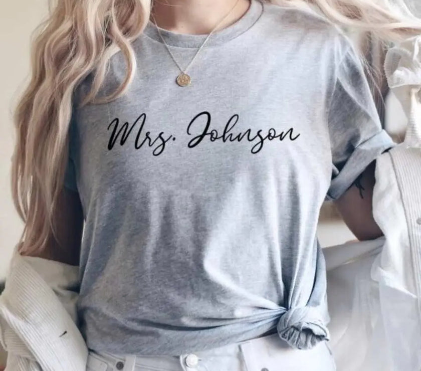 Mrs. Personalized Last Name Crewneck Top