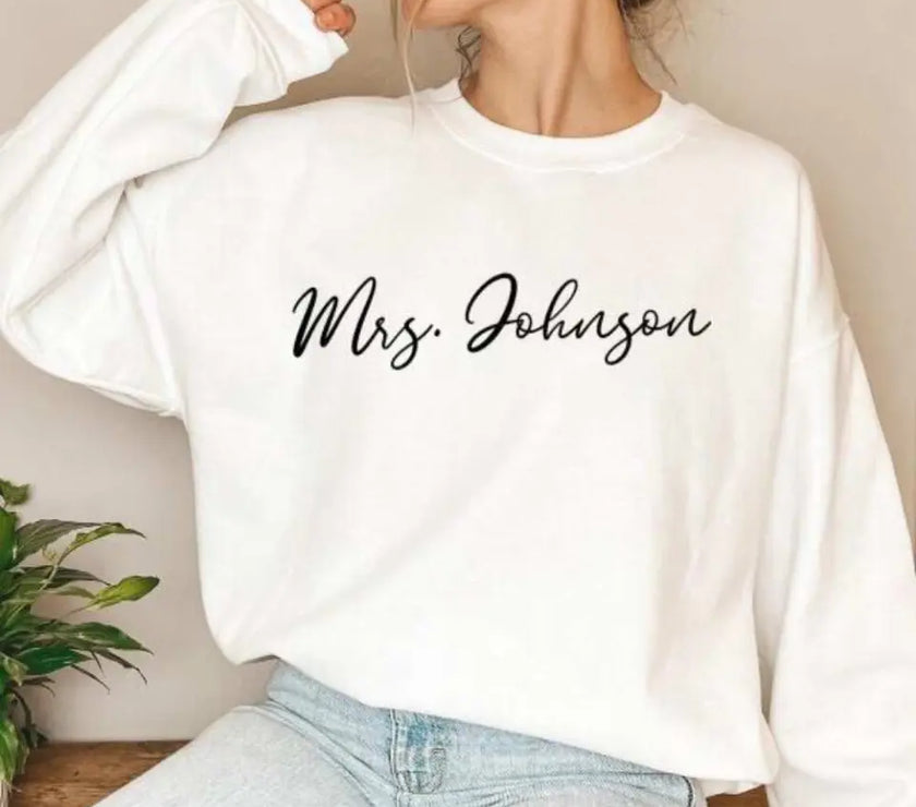 Mrs. Personalized Last Name Crewneck Top