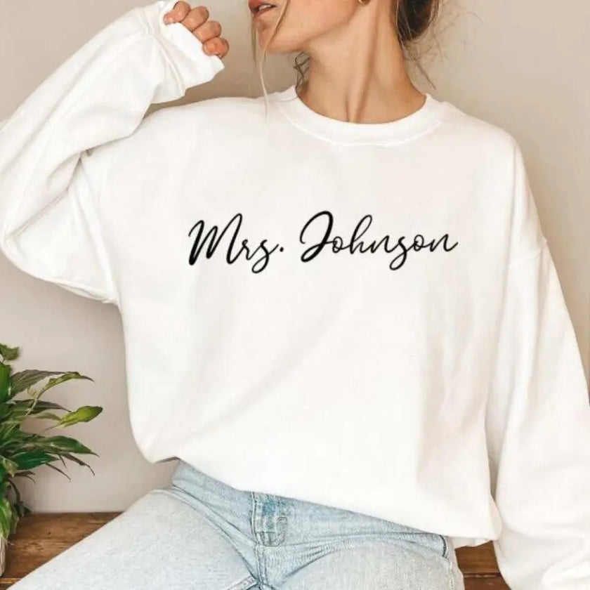 Mrs. Personalized Last Name Crewneck Top