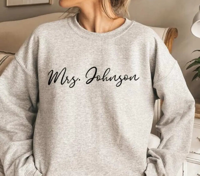 Mrs. Personalized Last Name Crewneck Top