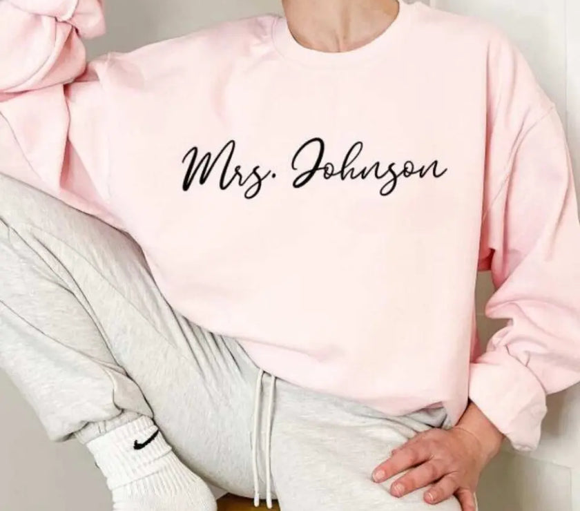 Mrs. Personalized Last Name Crewneck Top