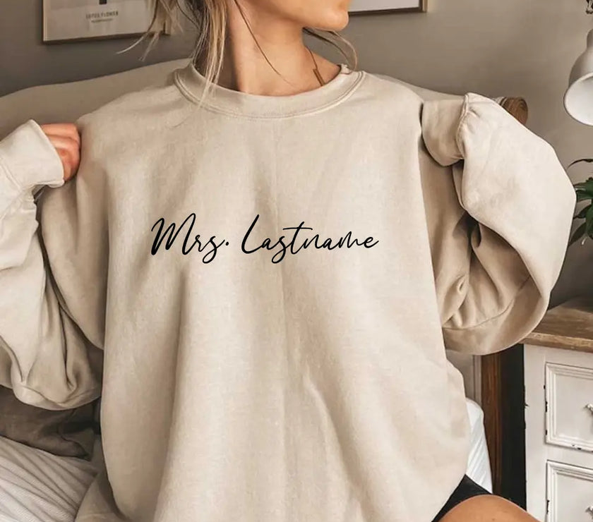 Mrs. Personalized Last Name Crewneck Top