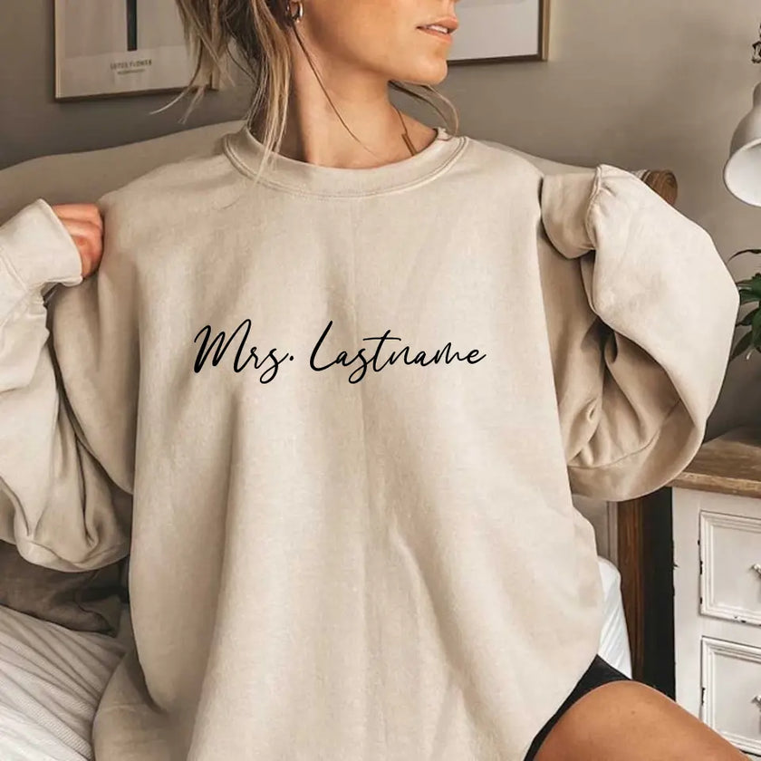 Mrs. Personalized Last Name Crewneck Top