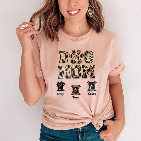 Dog Mom Leopard Personalized T-shirt For Dog Parents