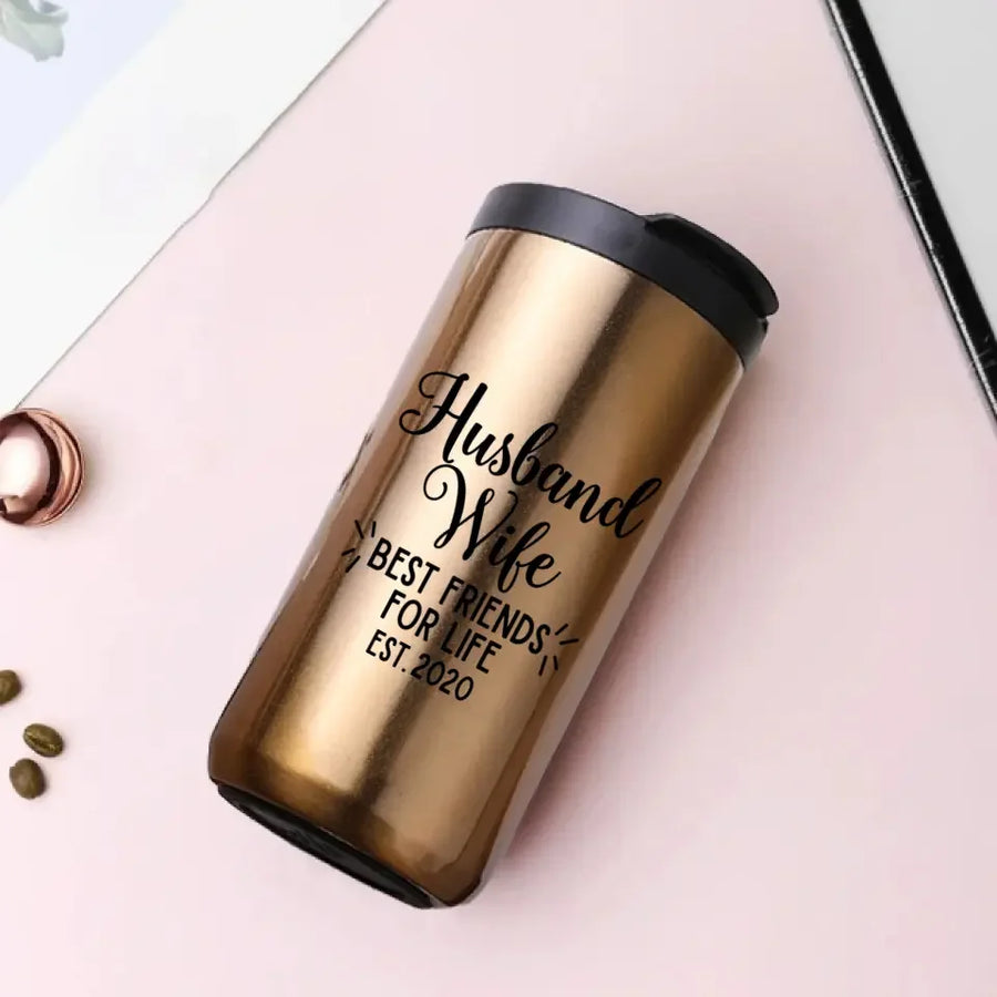 Vaso de café personalizado de 14 oz "Marido, esposa, mejores amigos" 