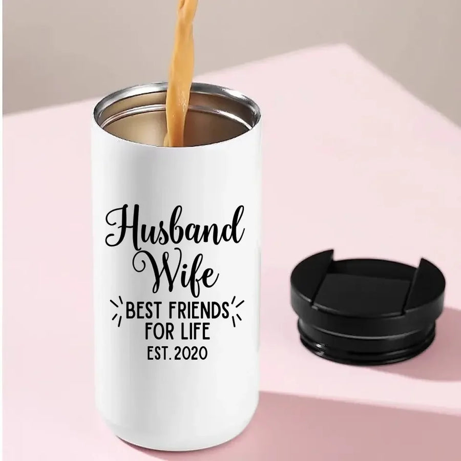 Vaso de café personalizado de 14 oz "Marido, esposa, mejores amigos" 