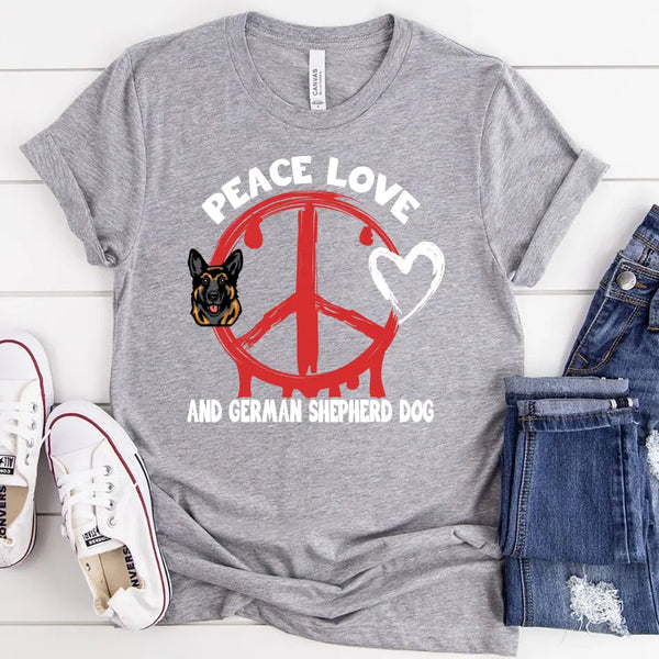 Funny Peace Love & Your Pet For Dog Owners T-shirt - Choose Your Breed