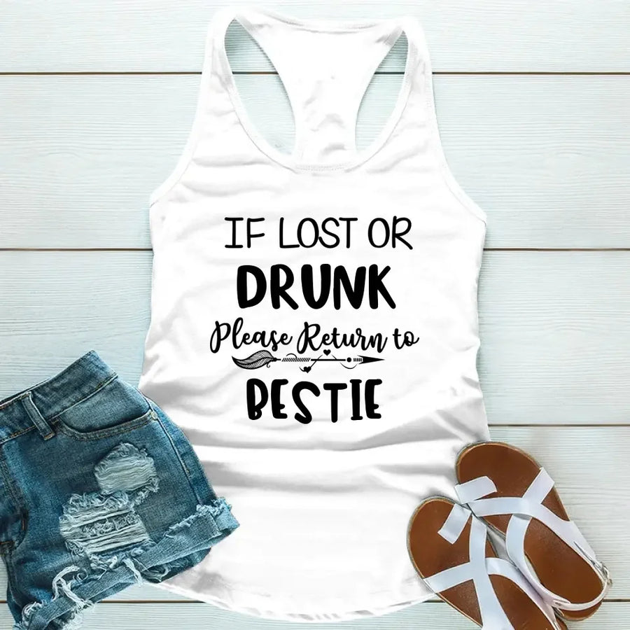 Si se pierde o se emborracha, devuélvalo a la celebración de mejores amigas. Camiseta sin mangas