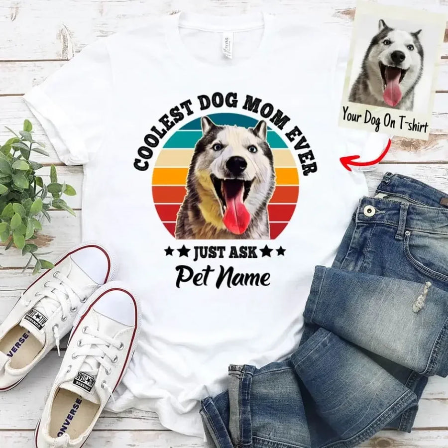 Personalized Coolest Dog Mom Ever Custom Dog Photo T-shirt