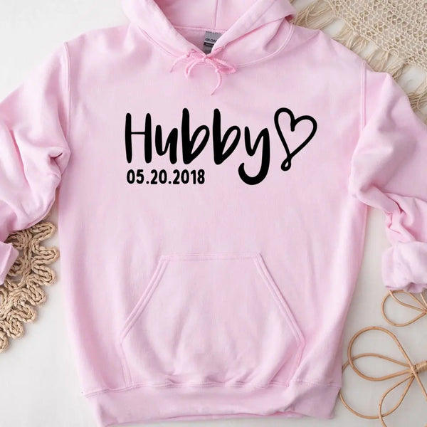Matching Hubby & Wifey Hoodie, Sweatshirt, & Long Sleeve – Personalized Wedding Date