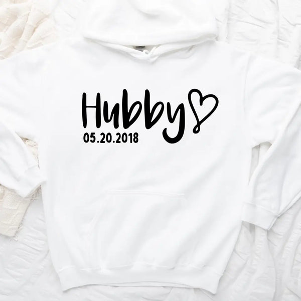 Matching Hubby & Wifey Hoodie, Sweatshirt, & Long Sleeve – Personalized Wedding Date
