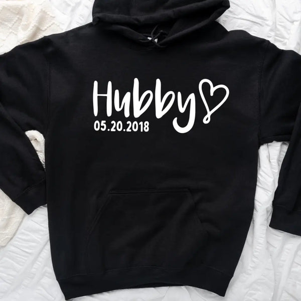 Hubby & Wifey Personalized Wedding Date Black Hoodie