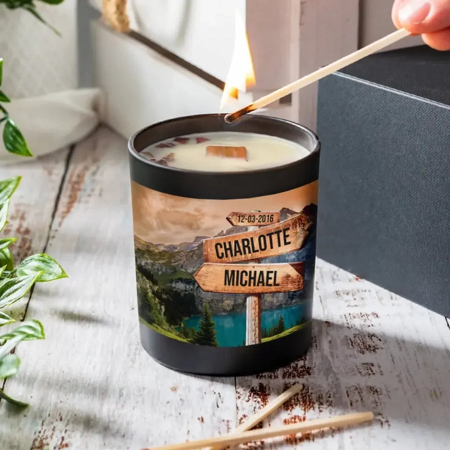 Sunset Over Mountains Couples Candle