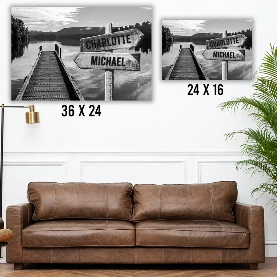Lienzo premium con varios nombres de Lake Dock