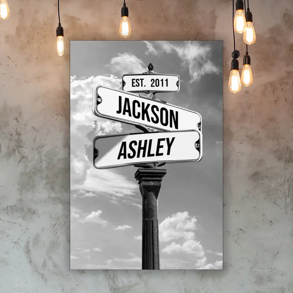 Street Sign With Names For Couples Canvas