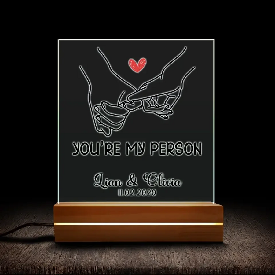 Lámpara LED con placa personalizada con forma de pareja agarrada de la mano