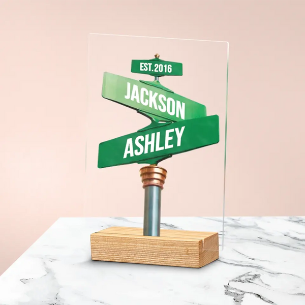 Green Street Sign Acrylic with Couple Names